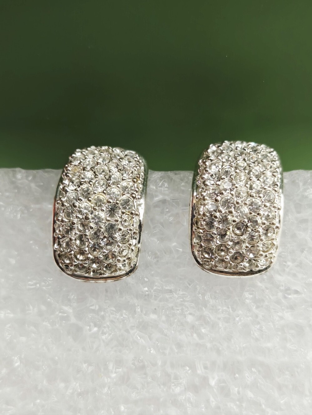 Roman Vintage Silver Crystal Pavé Post Earrings - Sparkling Silver Tone